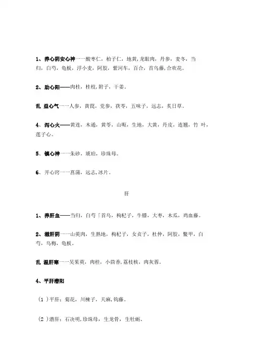 脏腑用药规律总结版