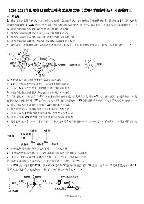 2020-2021年山东省日照市三模考试生物试卷(试卷+详细解析版)可直接打印