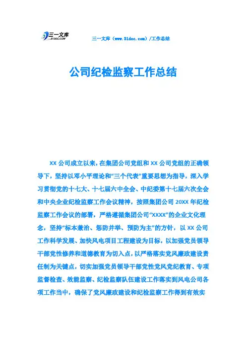 公司纪检监察工作总结