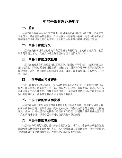 中层干部管理办法制度