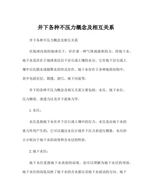 井下各种不压力概念及相互关系