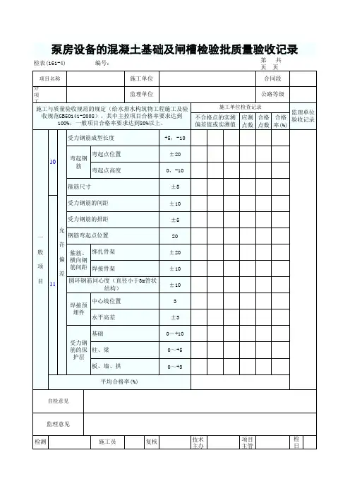 检表161 泵房设备的混凝土基础及闸槽检验批质量验收记录
