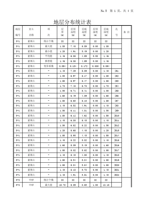 地层分布统计表