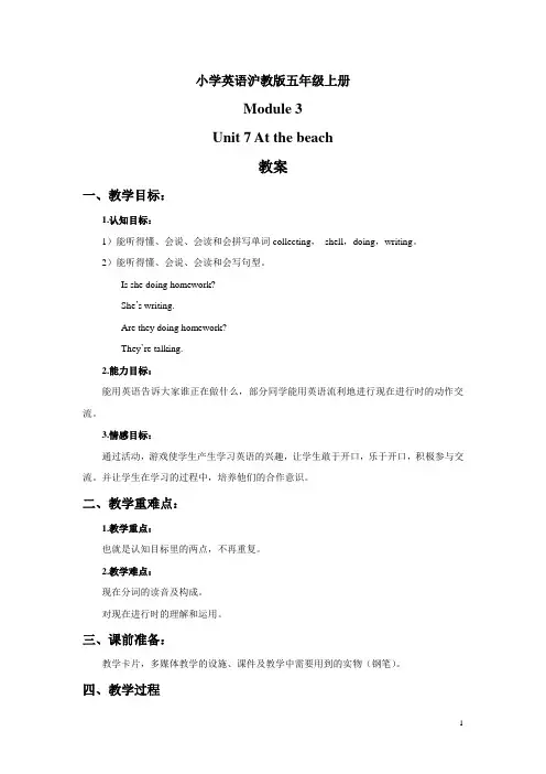 小学英语沪教版五年级上册Module 3 Unit 7 At the beach 教案