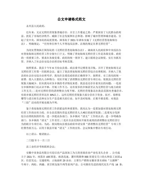 公文申请格式范文