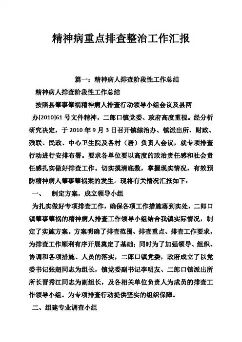 精神病重点排查整治工作汇报