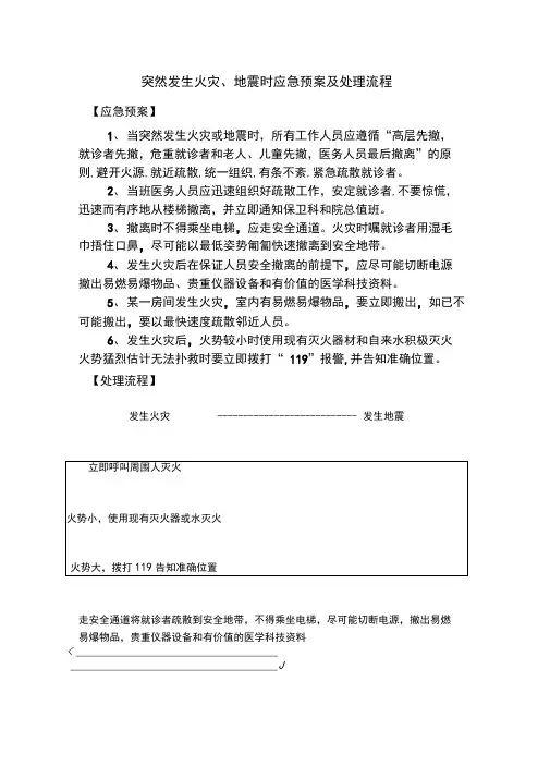 医院突然发生火灾、地震时应急预案及处理流程