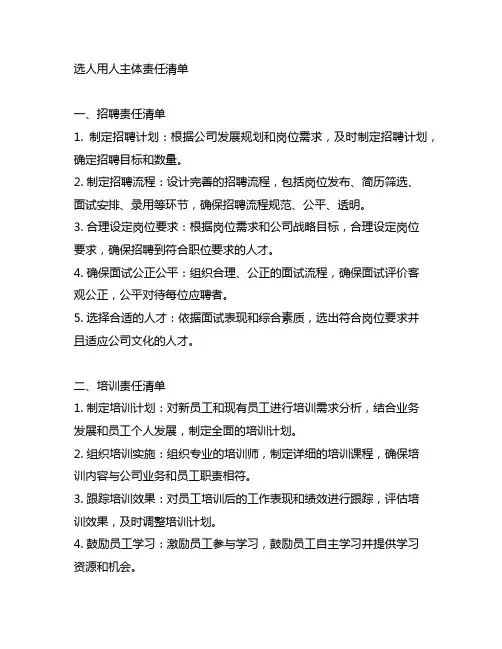 选人用人主体责任清单,监督责任清单