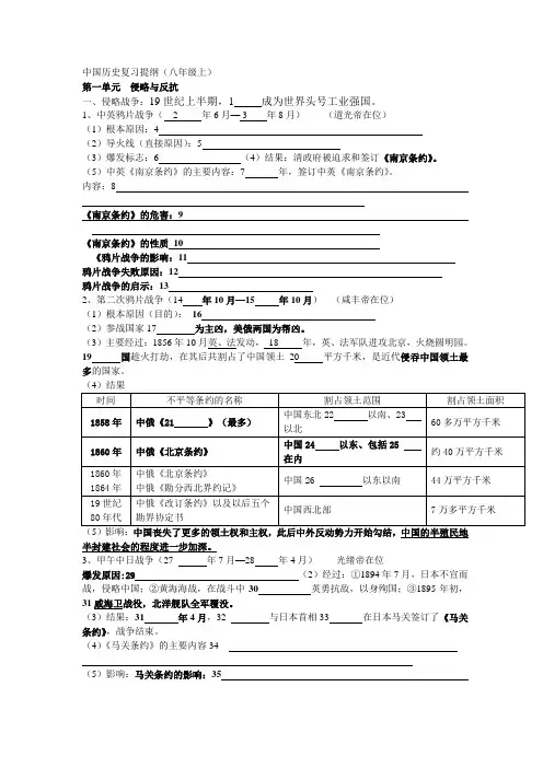 八年级上册历史复习提纲(带重点,笔记)