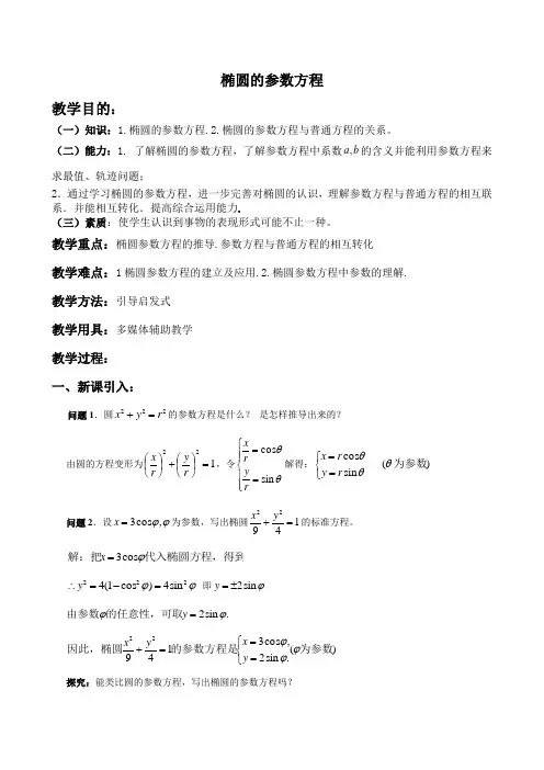 椭圆的参数方程教学设计