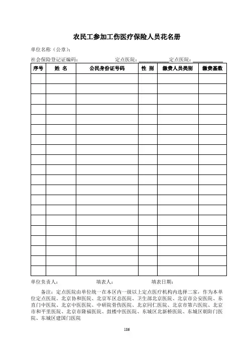 农民工参加工伤医疗保险人员花名册