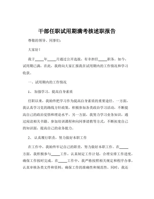 干部任职试用期满考核述职报告