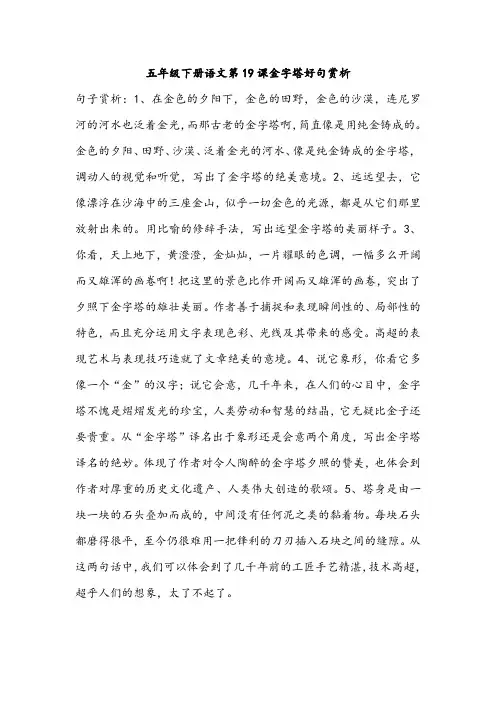五年级下册语文第19课金字塔好句赏析