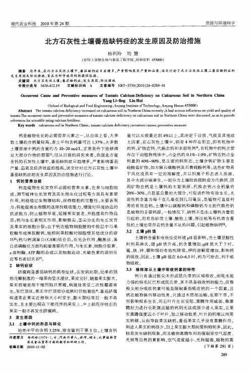 北方石灰性土壤番茄缺钙症的发生原因及防治措施