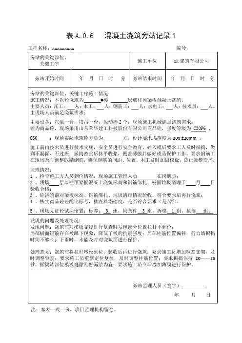监理旁站记录范文大全