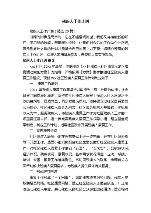 残疾人工作计划（精选20篇）