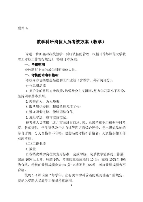 教学科研岗位人员考核方案（教学）