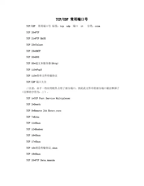 TCPUDP 常用端口号