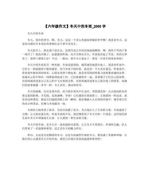 【六年级作文】冬天中的冬雨_2000字