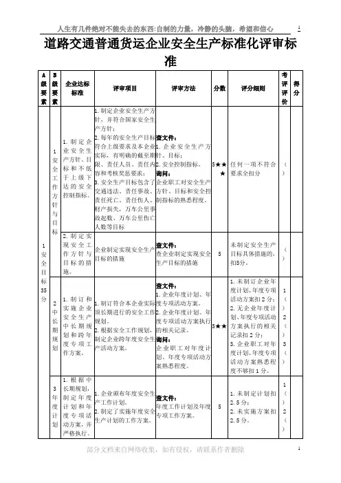 道路普通货物运输企业安全生产标准化评审标准