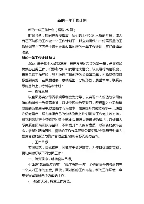 新的一年工作计划（精选25篇）