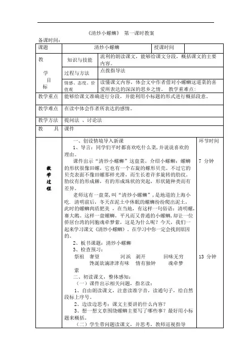 六年级上册语文课件第八课清炒小螺蛳第一课时教科版1