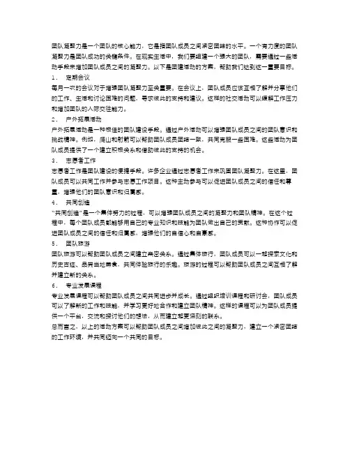 团队凝聚力活动方案_团建活动方案范文