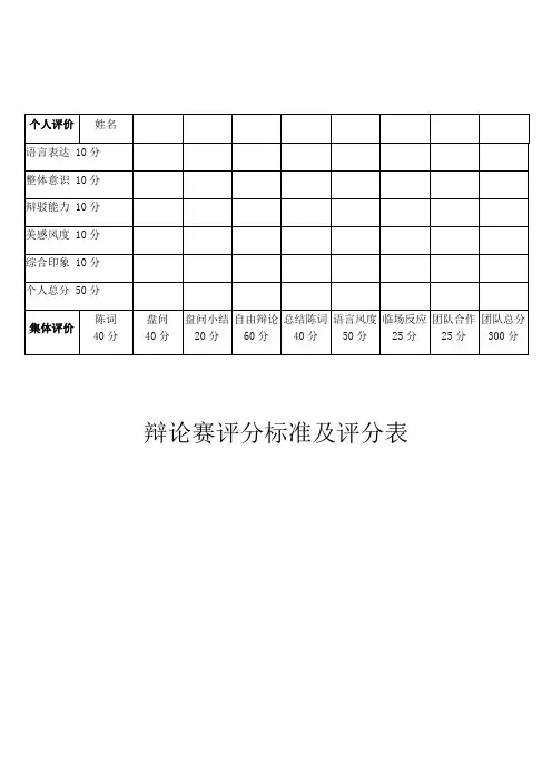辩论赛评分标准及评分表