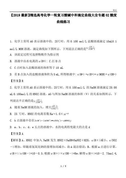 高考化学一轮复习酸碱中和滴定曲线大全专题02酸度曲线练习