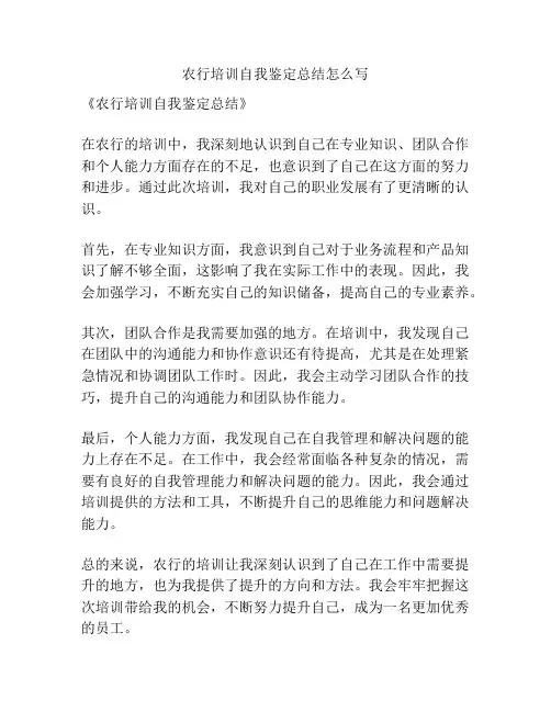 农行培训自我鉴定总结怎么写