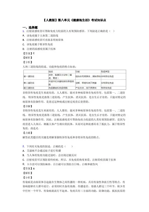 【人教版】第八单元《健康地生活》考试知识点