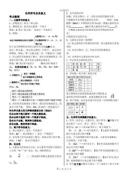 专题 化学符号周围数字的意义