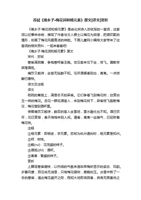 苏轼《南乡子·梅花词和杨元素》原文译文赏析