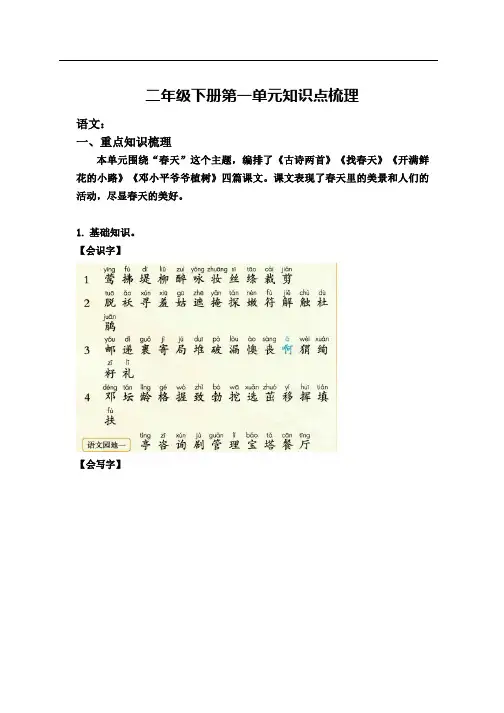 部编版语文二年级下册  第一单元知识点梳理