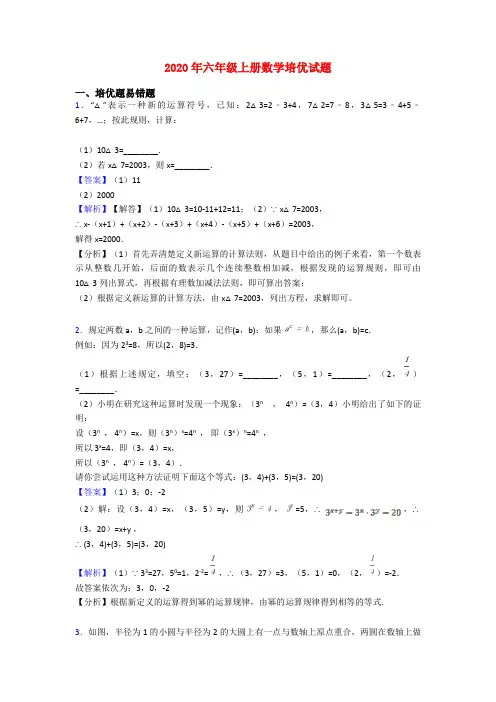 2020年六年级上册数学培优试题
