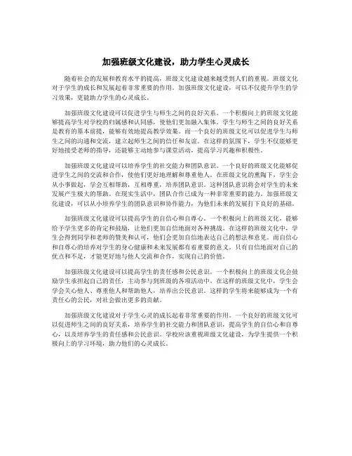 加强班级文化建设,助力学生心灵成长