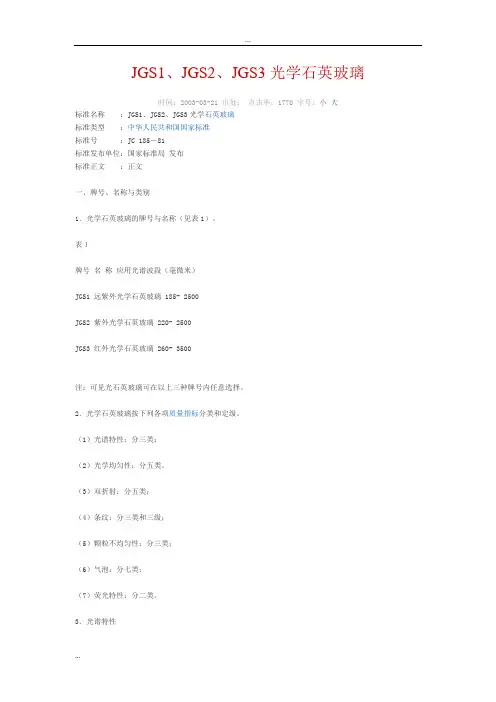 JGS1、JGS2、JGS3光学石英玻璃