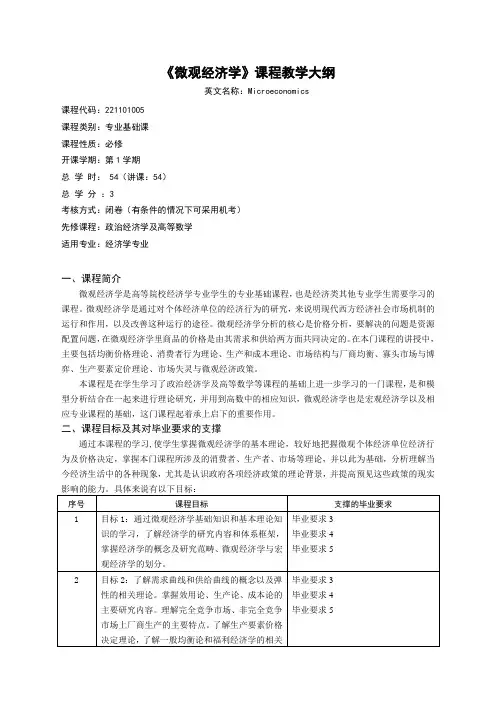 《微观经济学》课程教学大纲