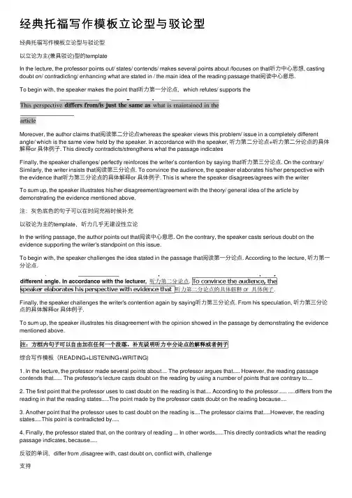 经典托福写作模板立论型与驳论型