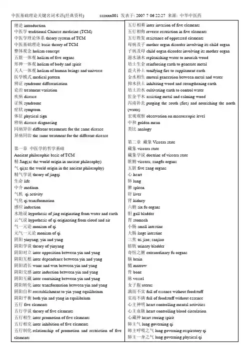 中医基础理论关键名词术语(经典资料)
