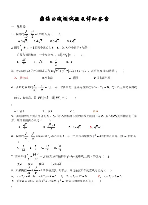 高二数学圆锥曲线测试题以及详细答案