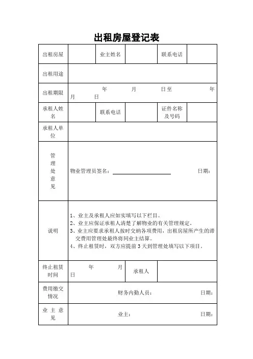 出租房屋登记表