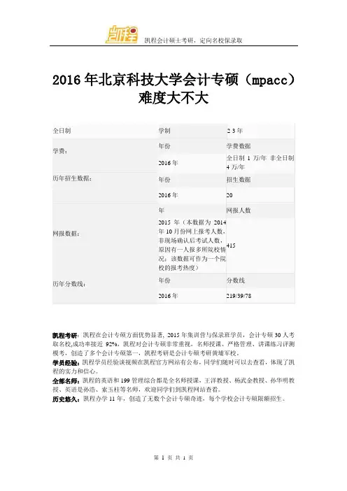 2016年北京科技大学会计专硕(mpacc)难度大不大