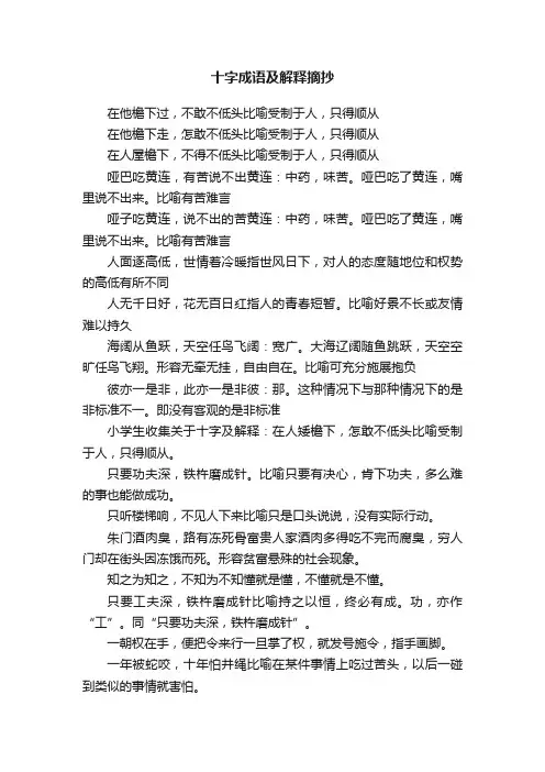 十字成语及解释摘抄