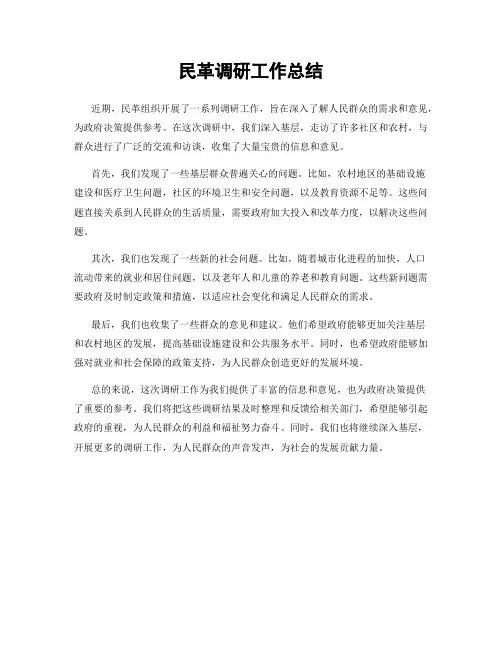 民革调研工作总结