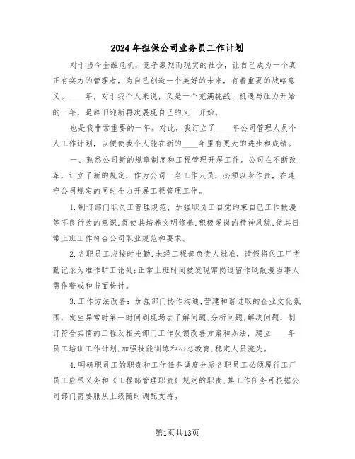 2024年担保公司业务员工作计划(5篇)