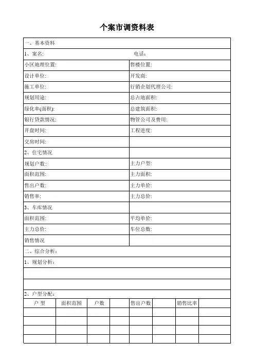 房地产住宅工程个案市调资料表