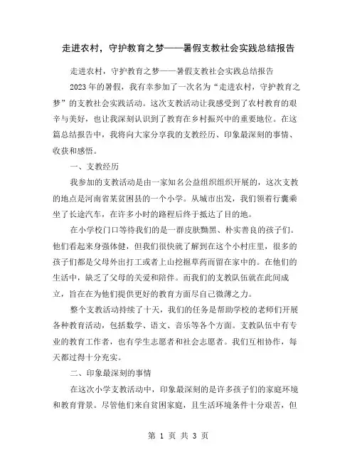 走进农村,守护教育之梦——暑假支教社会实践总结报告