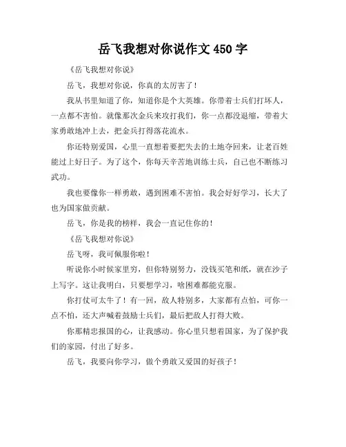 岳飞我想对你说作文450字