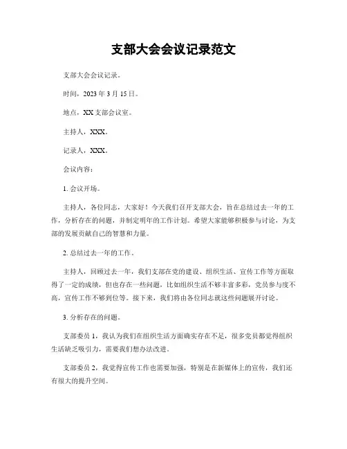 支部大会会议记录范文